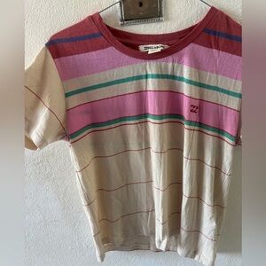 Billabong Cream Tee with Pink, Teal & Burgundy Stripes